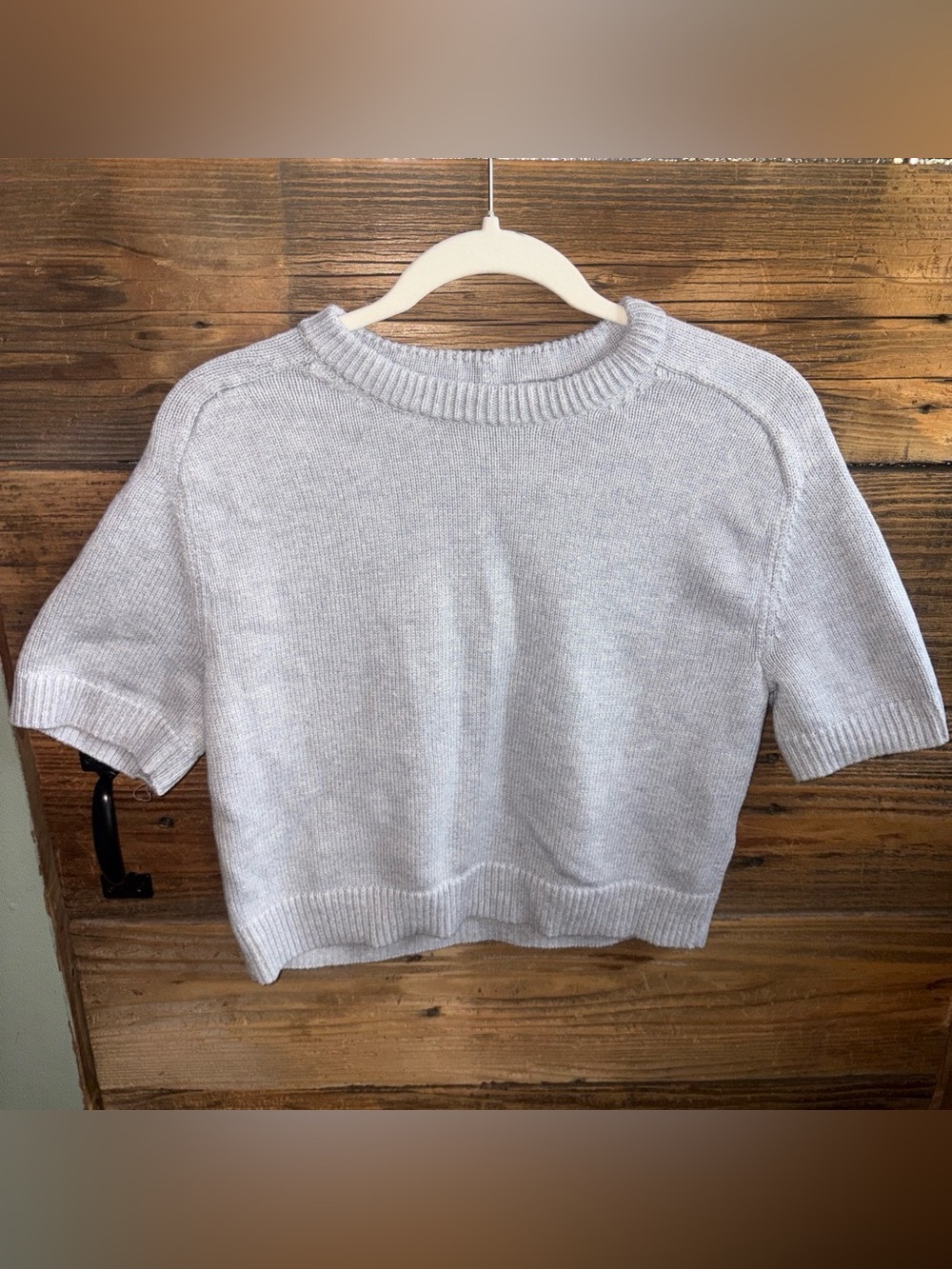 Abercrombie & Fitch Light Gray Short Sleeve Knit Crop Top - Oversized